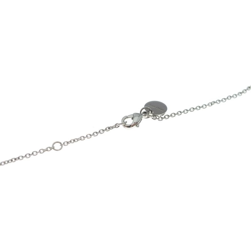 Miu Miu Logo Necklace Metal Pendant Chain Pink Silver