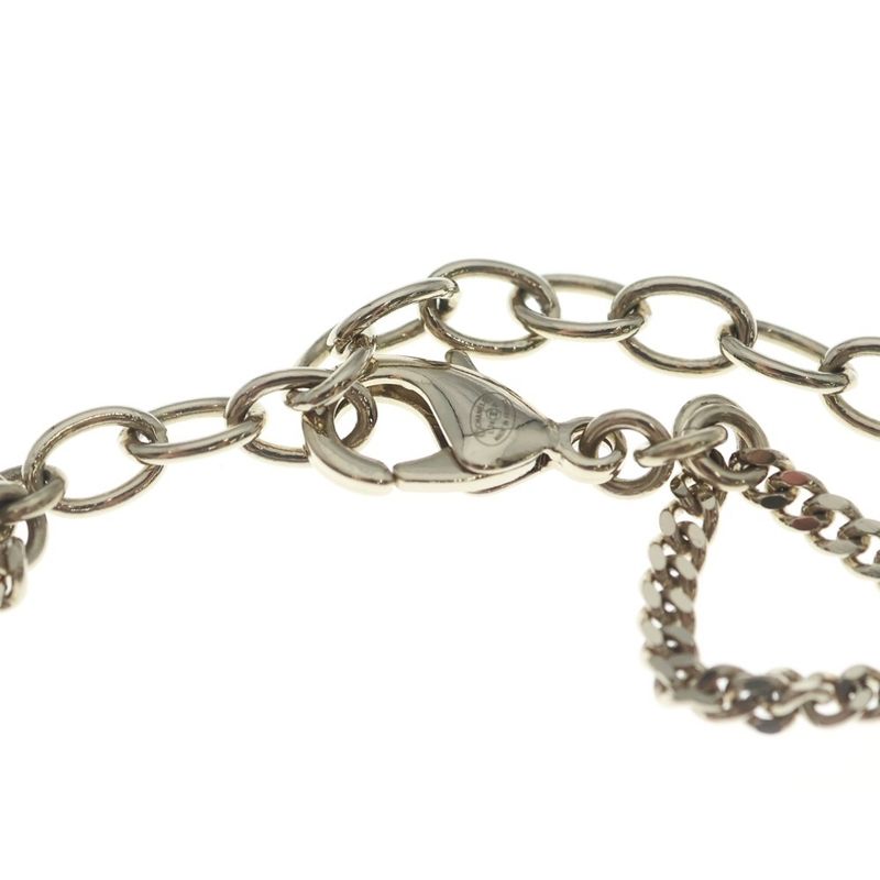 Chanel CC Logo Line Stone Double Chain Choker Necklace Pendant Gold