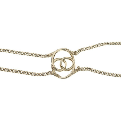Chanel CC Logo Line Stone Double Chain Choker Necklace Pendant Gold
