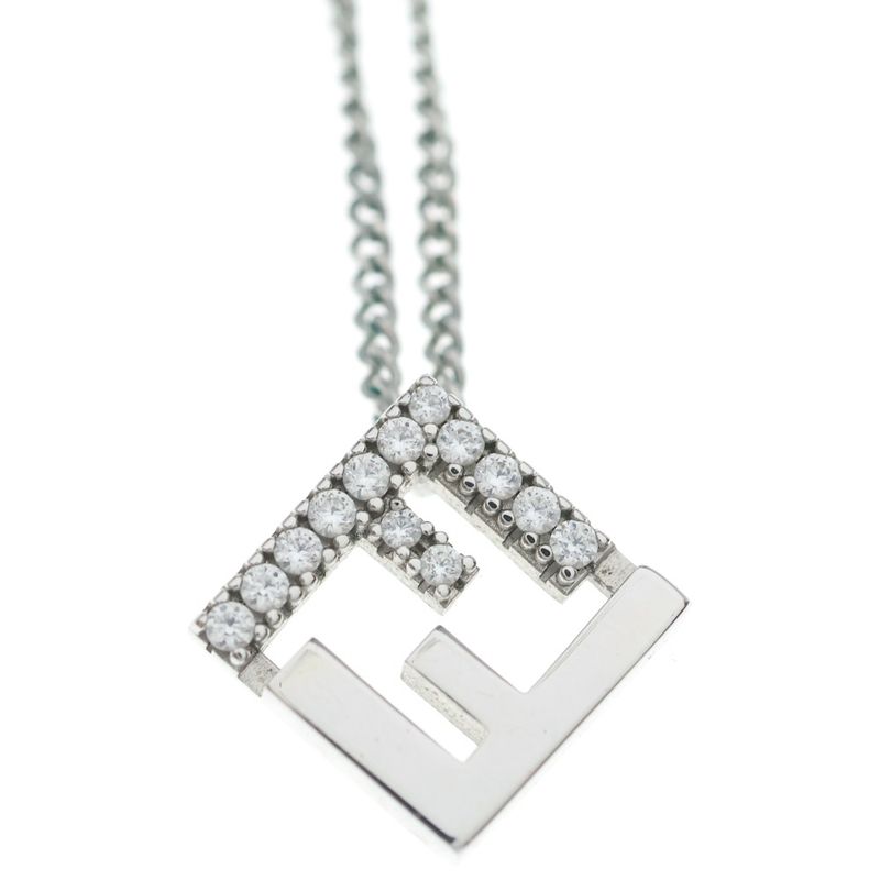 Fendi Fflogo Line Stone Necklace Pendant Chain Silver