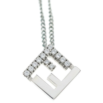Fendi Fflogo Line Stone Necklace Pendant Chain Silver