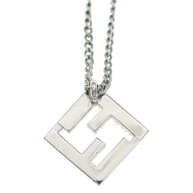 Fendi Fflogo Line Stone Necklace Pendant Chain Silver