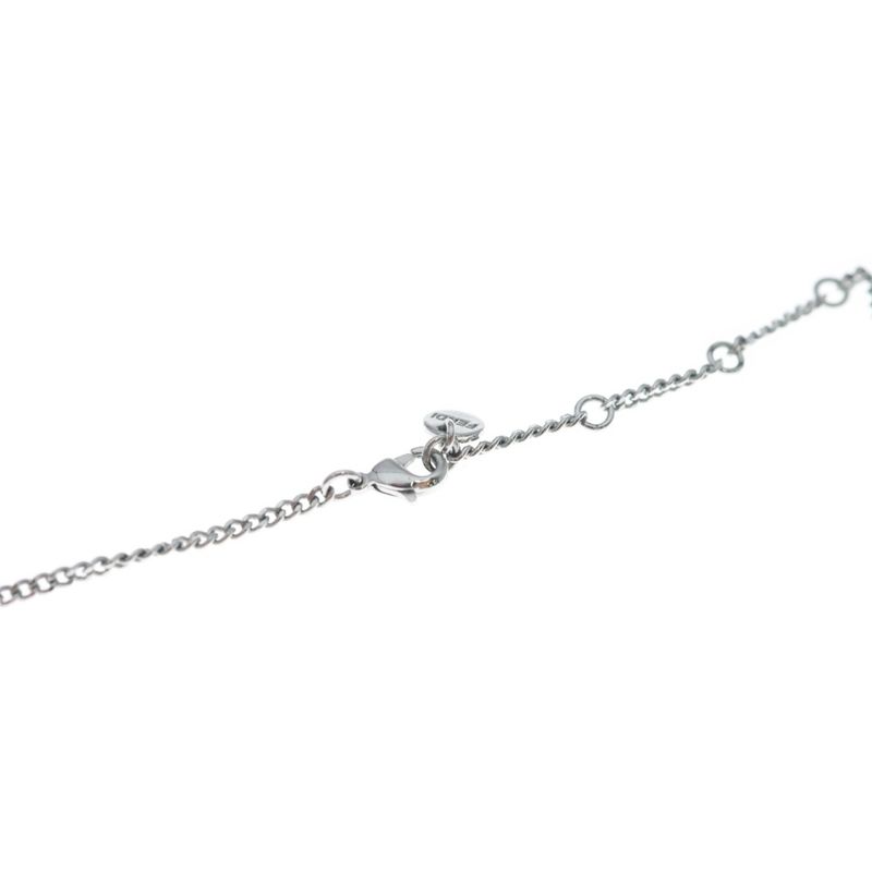 Fendi Fflogo Line Stone Necklace Pendant Chain Silver