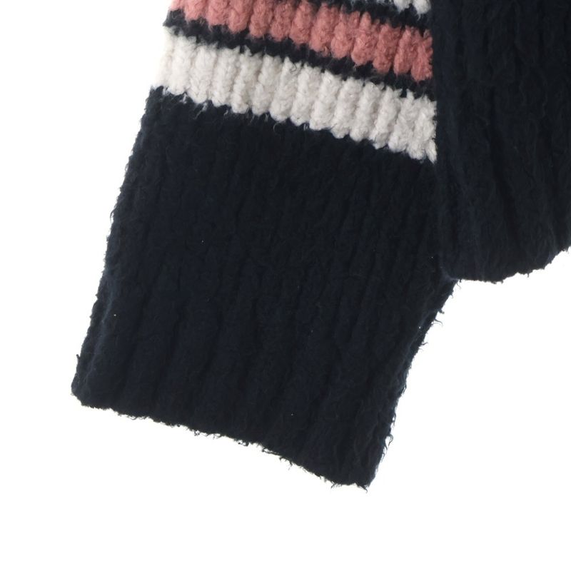 Celine Crew Neck Border Knit Sweater Navy