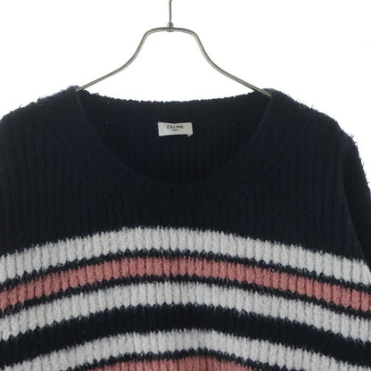 Celine Crew Neck Border Knit Sweater Navy