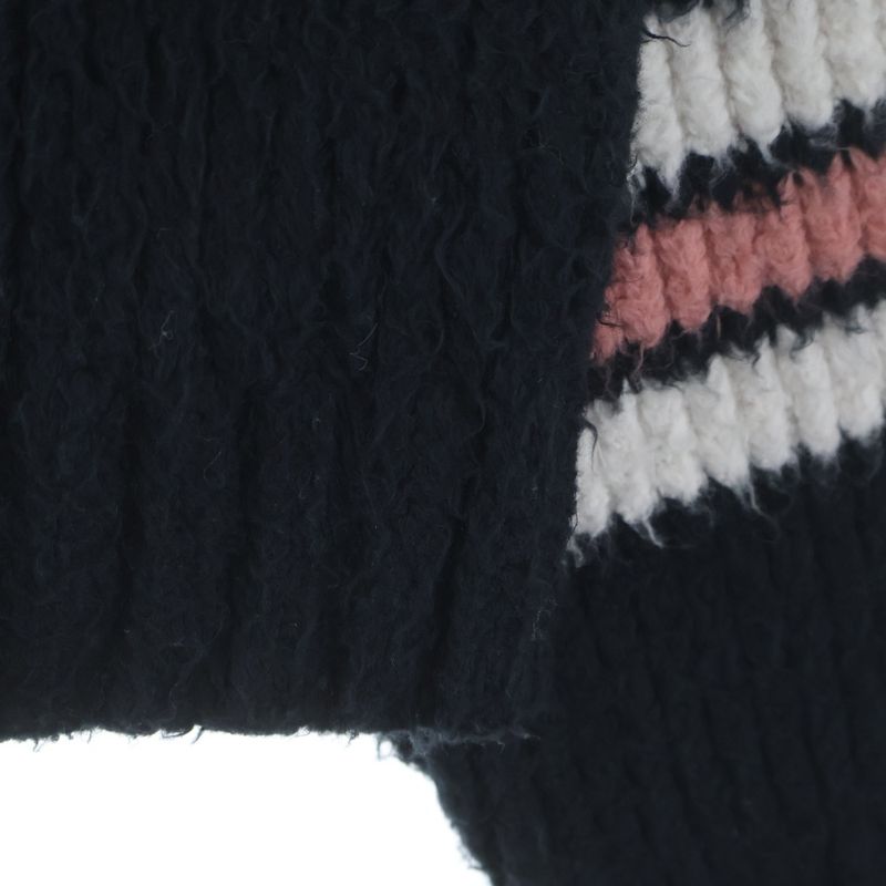 Celine Crew Neck Border Knit Sweater Navy