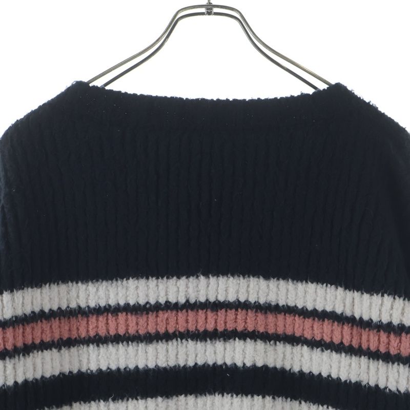 Celine Crew Neck Border Knit Sweater Navy