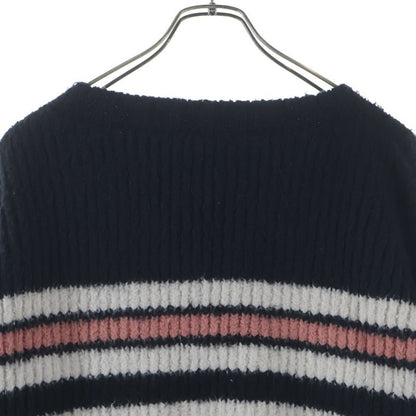 Celine Crew Neck Border Knit Sweater Navy