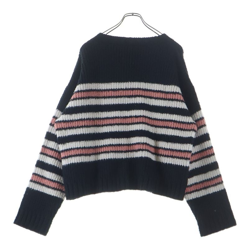 Celine Crew Neck Border Knit Sweater Navy