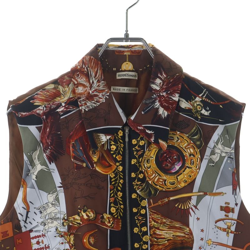 Hermes Martin Margiela Era Allover Print Silk Zip Up Sleeveless Jacket Vest