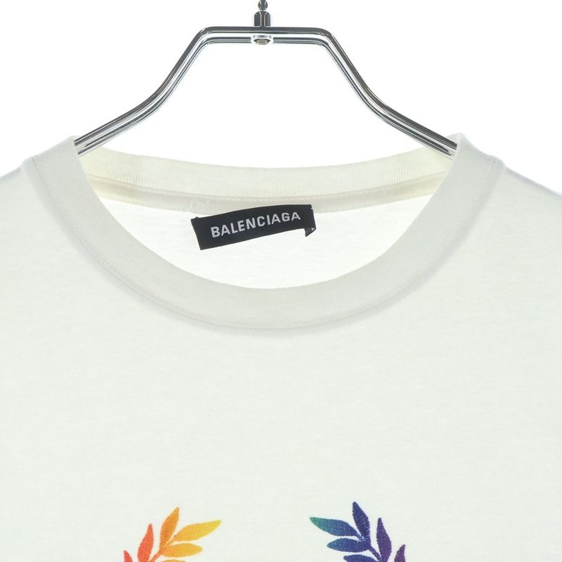 Balenciaga BB Rainbow Logo Embroidery T-Shirt White