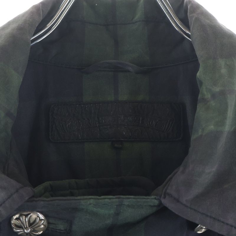 Chrome Hearts Lining Quilted Oiled Cotton Check Peacoat Green Coat