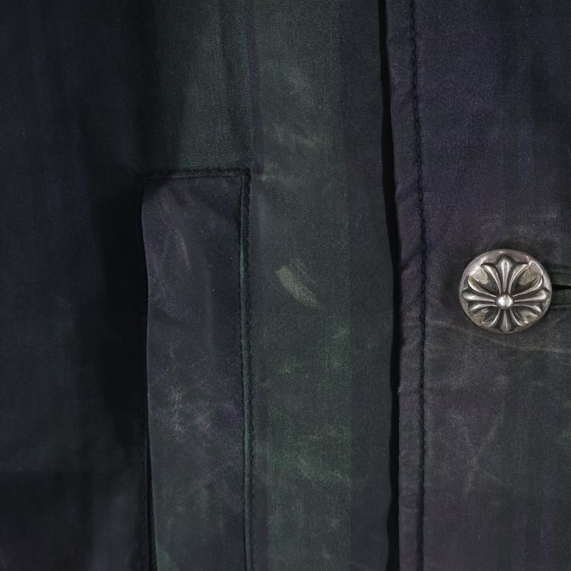 Chrome Hearts Lining Quilted Oiled Cotton Check Peacoat Green Coat