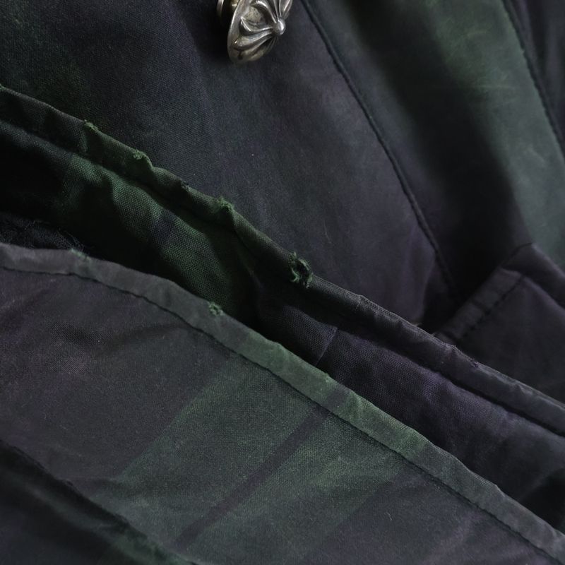 Chrome Hearts Lining Quilted Oiled Cotton Check Peacoat Green Coat
