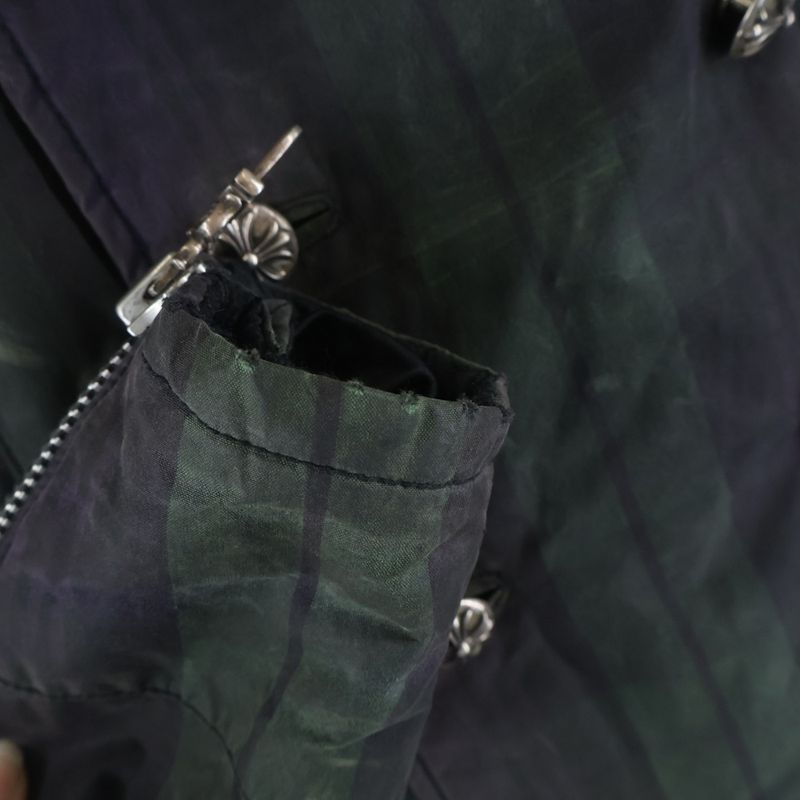 Chrome Hearts Lining Quilted Oiled Cotton Check Peacoat Green Coat