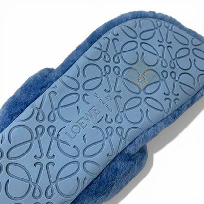 Loewe Sandals Shoes Mouth Blue Mule Thong Flat