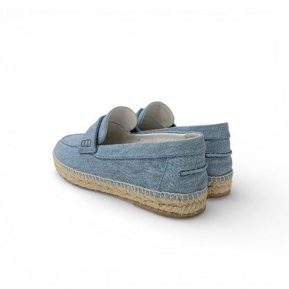 Hermes Trip Flat Shoes Denim Blue Beige Espadrilles