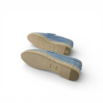 Hermes Trip Flat Shoes Denim Blue Beige Espadrilles