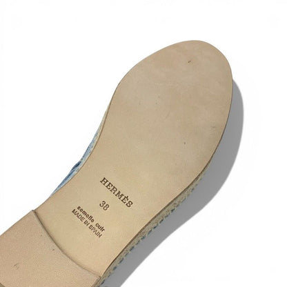 Hermes Trip Flat Shoes Denim Blue Beige Espadrilles