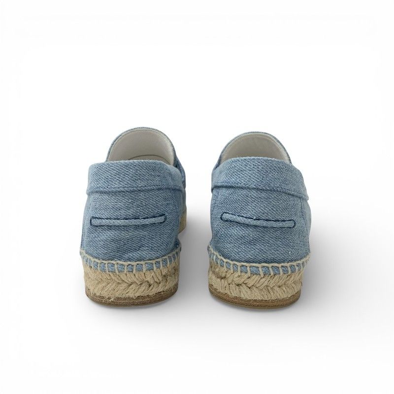 Hermes Trip Flat Shoes Denim Blue Beige Espadrilles