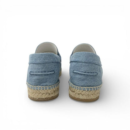 Hermes Trip Flat Shoes Denim Blue Beige Espadrilles