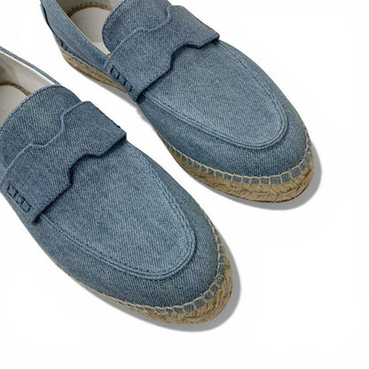 Hermes Trip Flat Shoes Denim Blue Beige Espadrilles