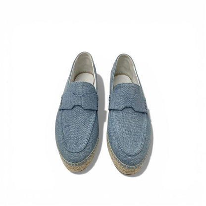Hermes Trip Flat Shoes Denim Blue Beige Espadrilles