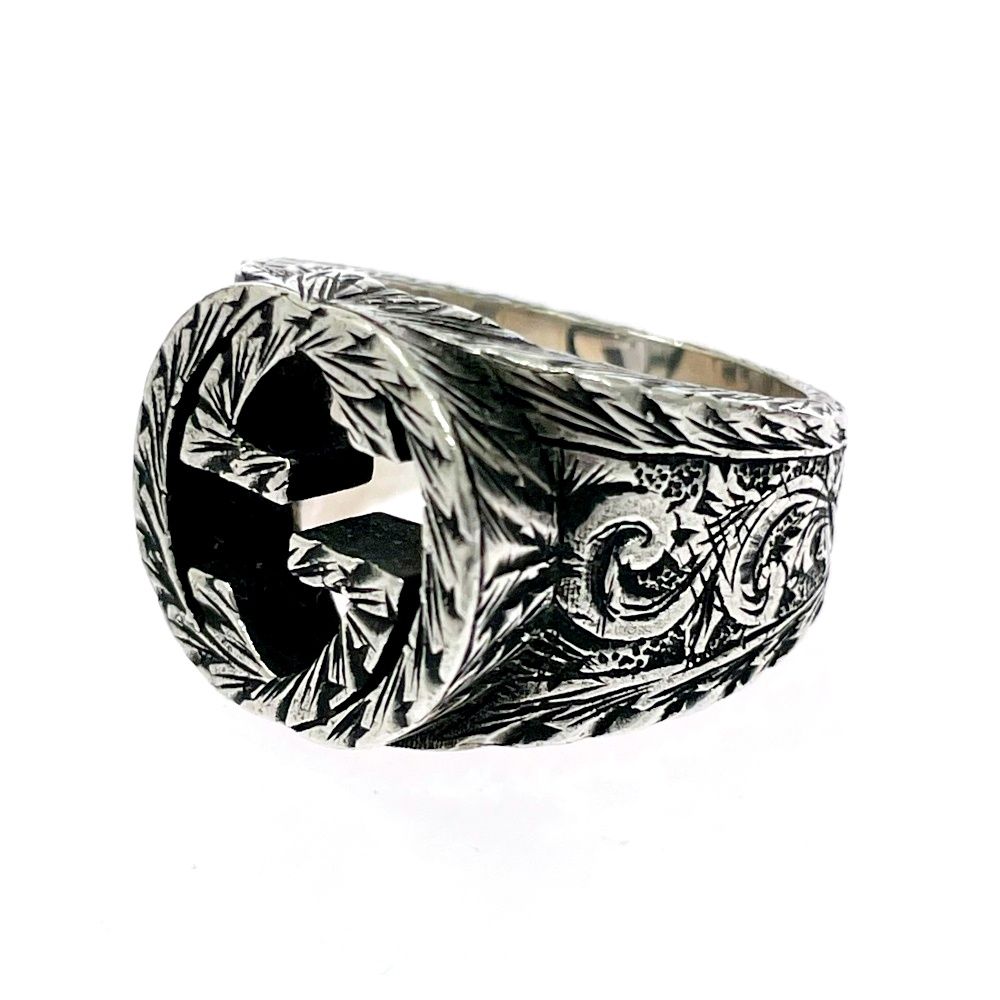 Gucci Silver Arabesque Interlocking Gring 925 Engraved Ring