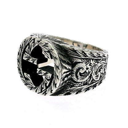 Gucci Silver Arabesque Interlocking Gring 925 Engraved Ring