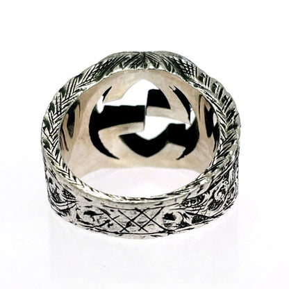 Gucci Silver Arabesque Interlocking Gring 925 Engraved Ring