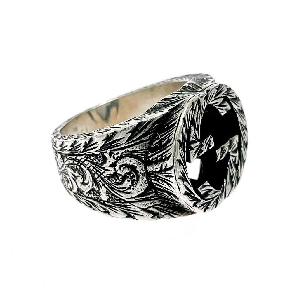 Gucci Silver Arabesque Interlocking Gring 925 Engraved Ring