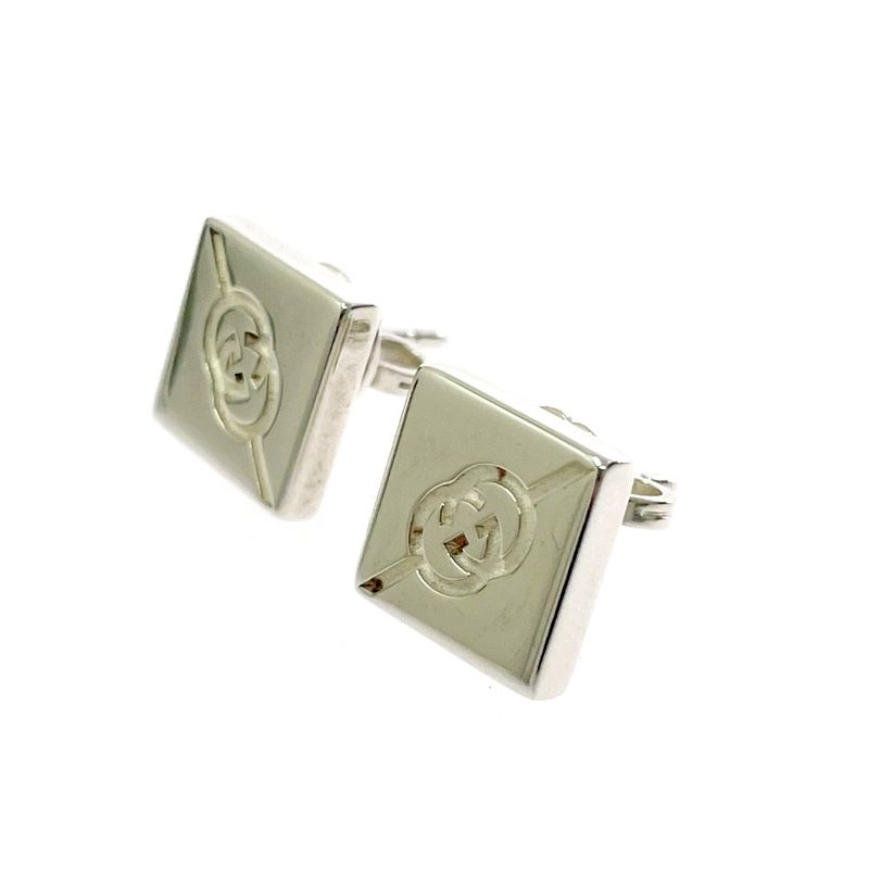 Gucci Silver Interlocking Square Earrings 925 Engraved