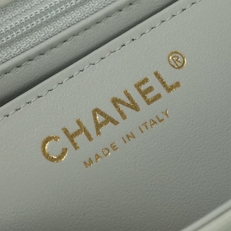 Chanel Quilted 20 Mini Shoulder Bag Lambskin Light Gray Silver Turnlock CC Logo