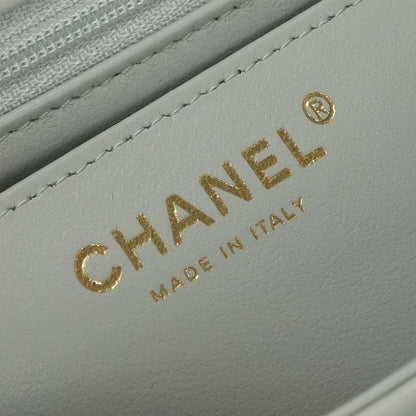 Chanel Quilted 20 Mini Shoulder Bag Lambskin Light Gray Silver Turnlock CC Logo