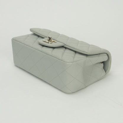 Chanel Quilted 20 Mini Shoulder Bag Lambskin Light Gray Silver Turnlock CC Logo