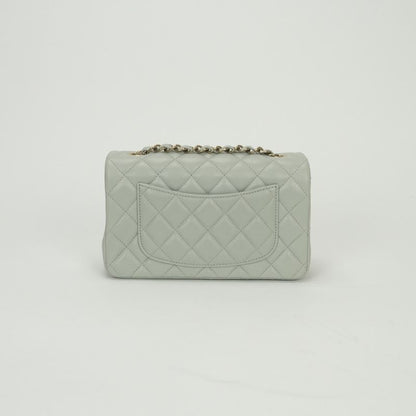 Chanel Quilted 20 Mini Shoulder Bag Lambskin Light Gray Silver Turnlock CC Logo