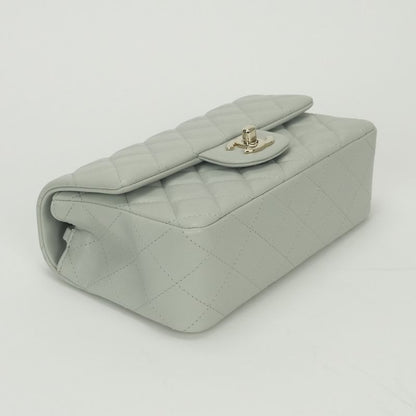 Chanel Quilted 20 Mini Shoulder Bag Lambskin Light Gray Silver Turnlock CC Logo