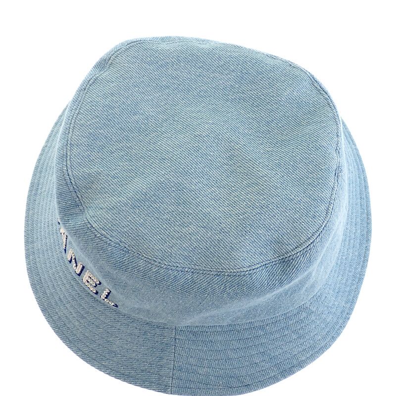 Chanel Logo Bucket Hat Denim Blue Shallow No String Sequins