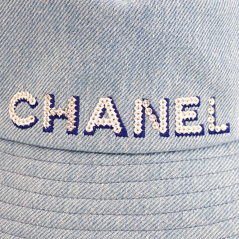Chanel Logo Bucket Hat Denim Blue Shallow No String Sequins