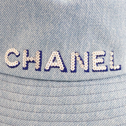 Chanel Logo Bucket Hat Denim Blue Shallow No String Sequins