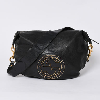 Gucci Bag Double G GG Logo Leather Black Gold