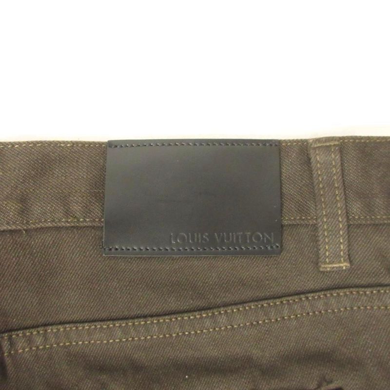 Louis Vuitton Brown Denim Pants Jeans Hem Leather Switch 48