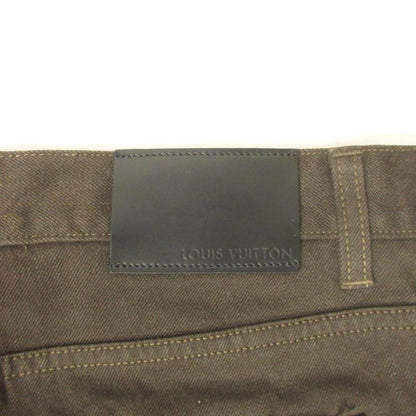 Louis Vuitton Brown Denim Pants Jeans Hem Leather Switch 48