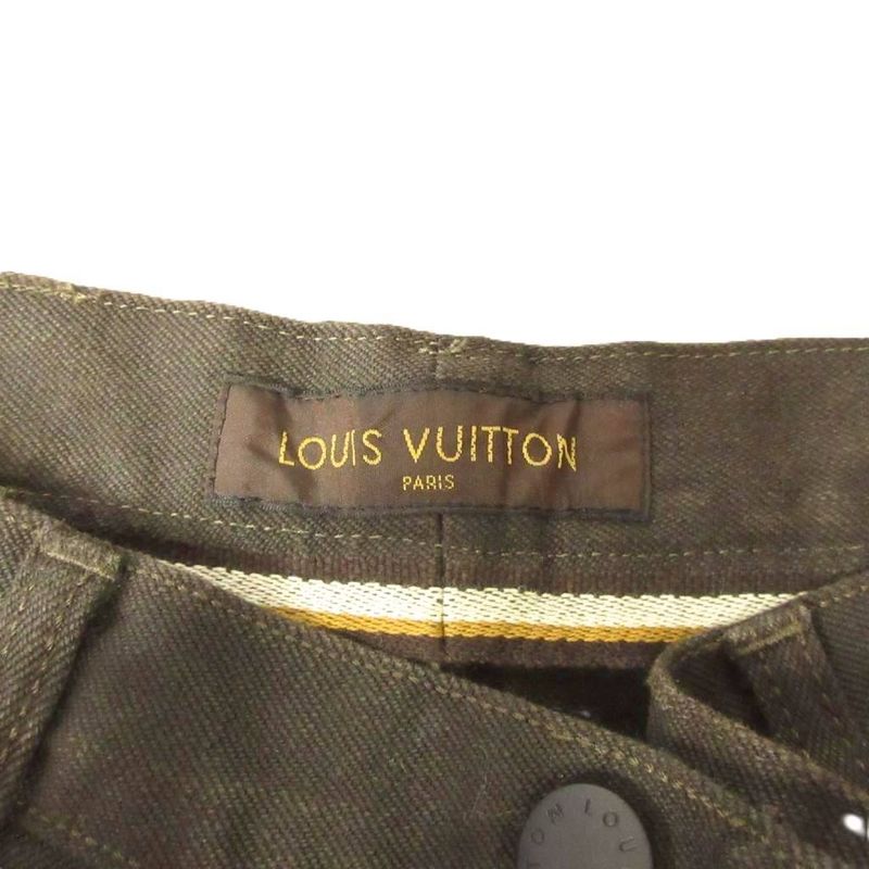 Louis Vuitton Brown Denim Pants Jeans Hem Leather Switch 48