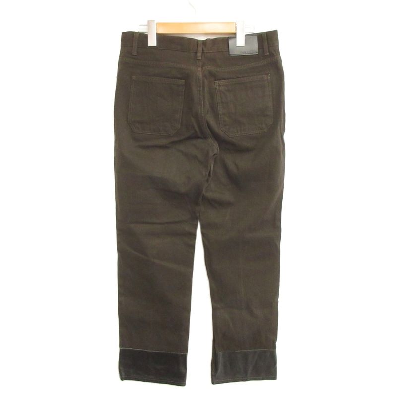 Louis Vuitton Brown Denim Pants Jeans Hem Leather Switch 48