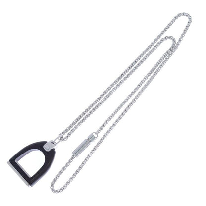 Hermes Etrier Vulcanium Metal Necklace Silver Dark Brown
