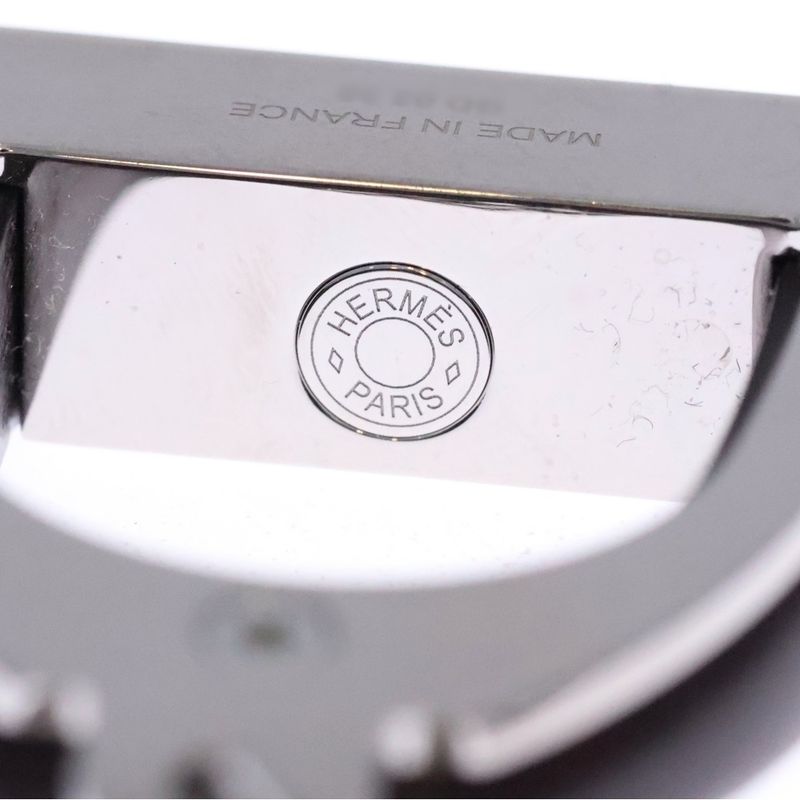 Hermes Etrier Vulcanium Metal Necklace Silver Dark Brown