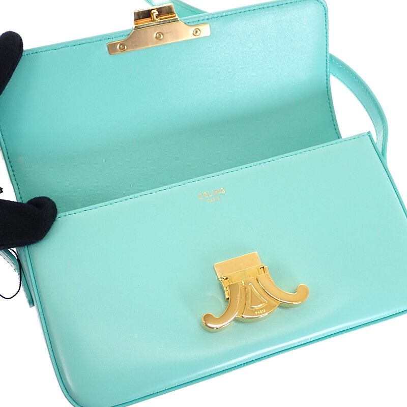 Celine Triomphe Claude Shoulder Bag Calf Turquoise Blue
