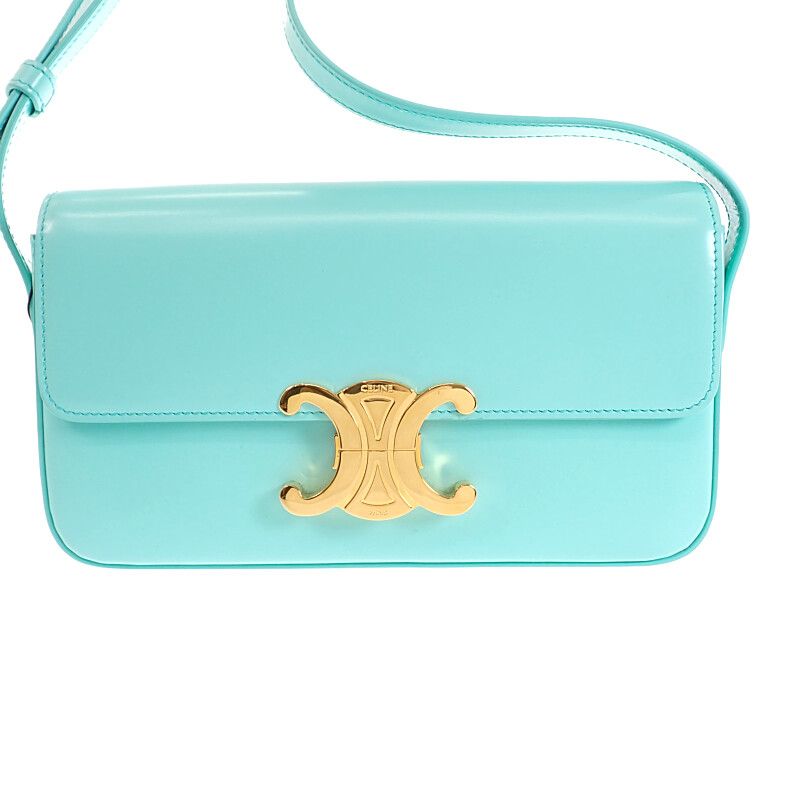 Celine Triomphe Claude Shoulder Bag Calf Turquoise Blue