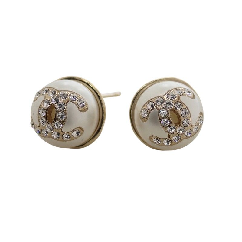 Chanel CC Logo Earrings 2-Way Faux Pearl Gold